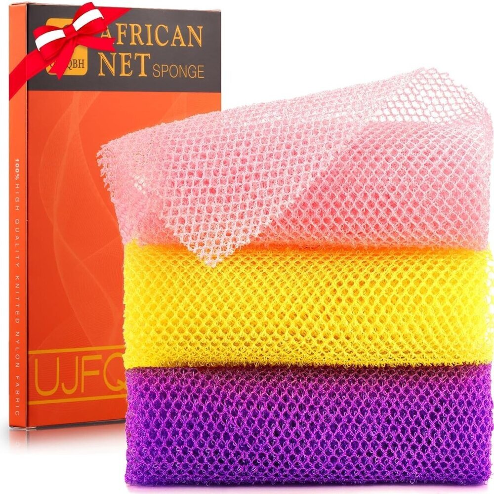 3 Pieces African Bath Sponge African Net Long Net Bath Sponge Exfoliating Shower